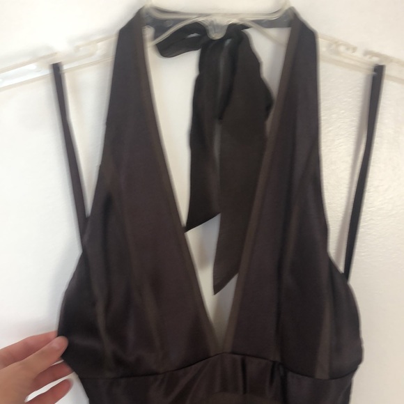 BCBGMAXAZRIA Dress Silk, Dark Brown with Sash - Picture 6 of 11